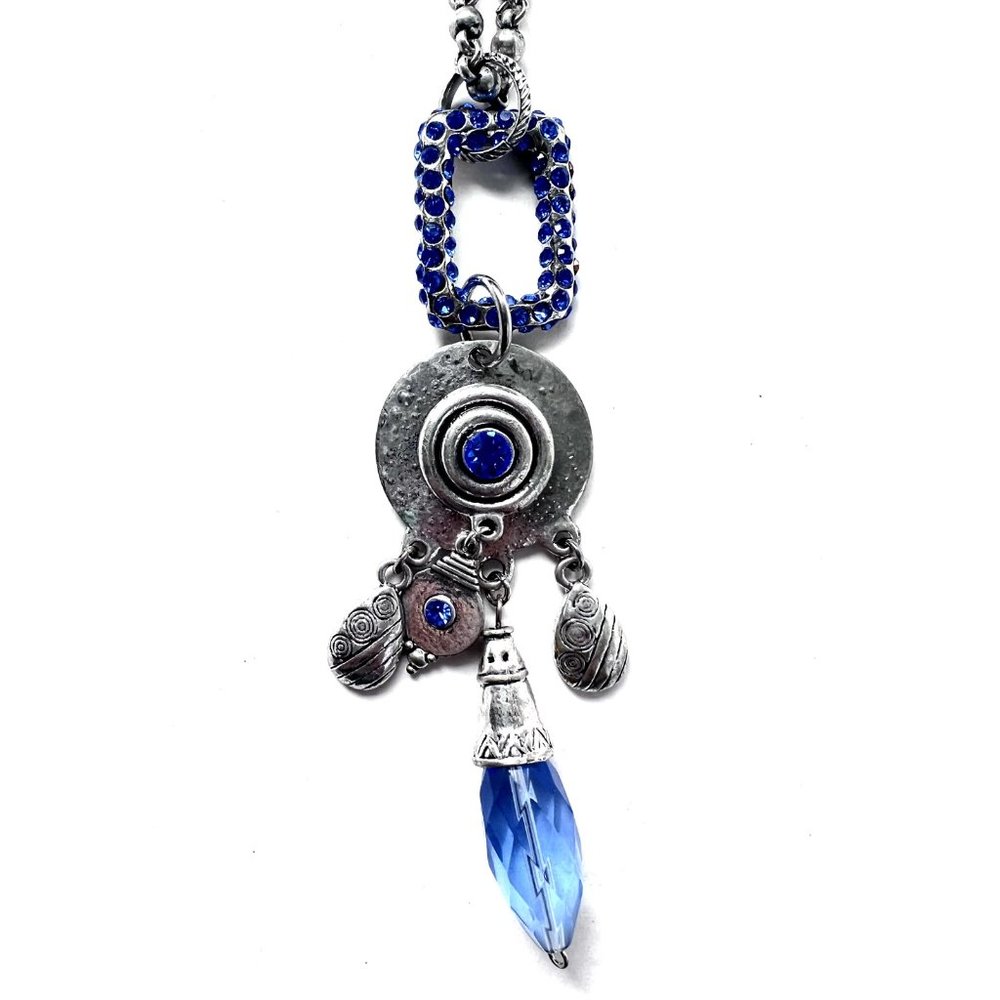 Blue Crystal Pendant with Charms Necklace